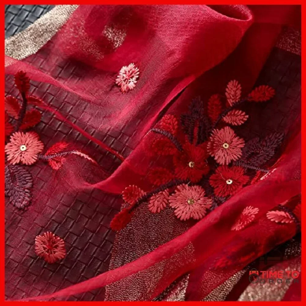 Large Silk Blend Scarf Shawl Wrap 75x28 Inches Lightweight Embroidered